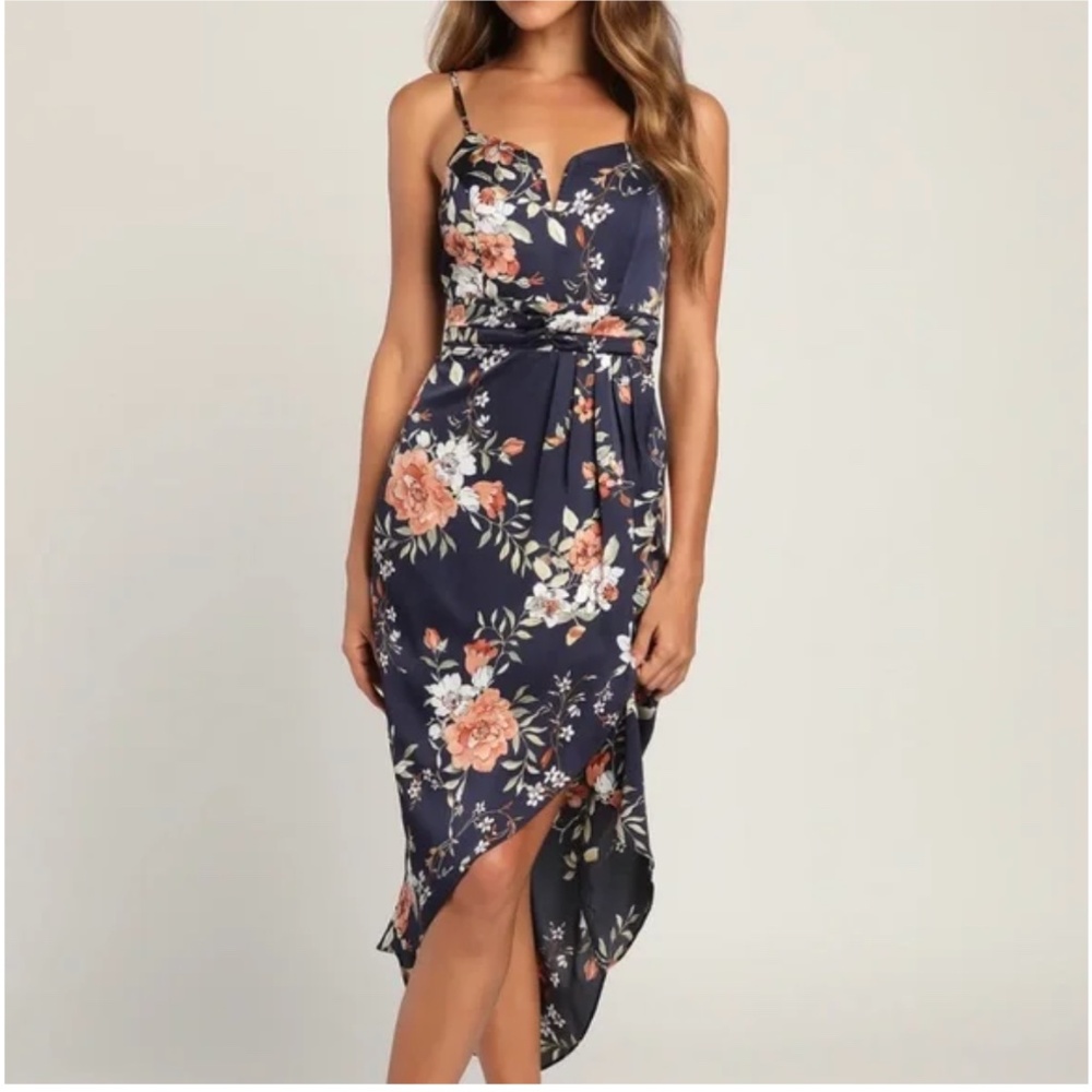 Lulus My Favorite Day Navy Blue Floral Midi Dress
